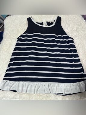 Umgee Navy & White Striped Sleeveless Ruffle Hem Tank